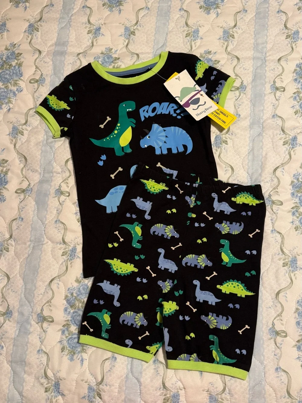Toddler Dino Print Pajama Set - Black with Green & Blue